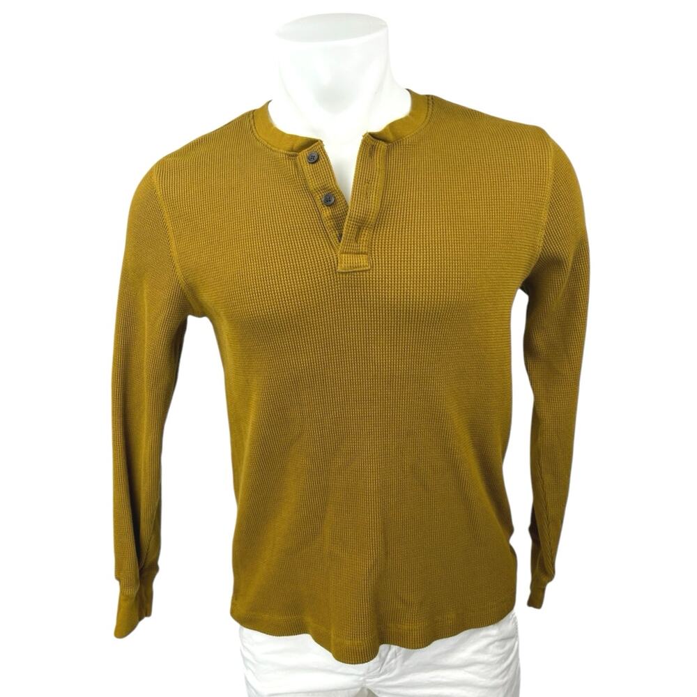 Everlane Men's Olive Green Waffle Knit Long Sleeve Henley Shirt Sweater Top Sz M